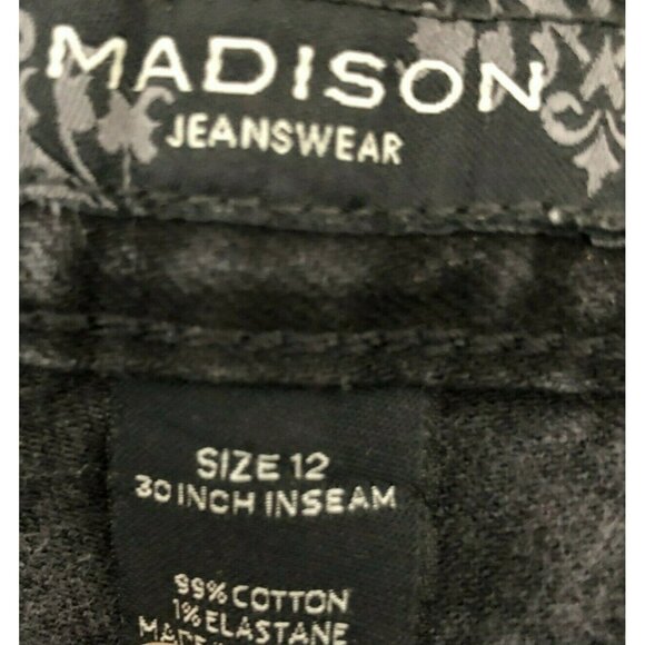 Madison Jeanswear Black Denim Jeans Trousers Womens 12 Pants Flared Distressed - Picture 10 of 10